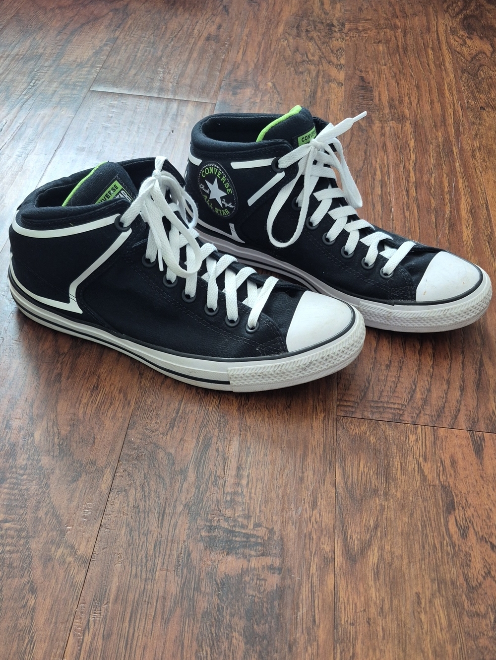 Converse Black High-Top Sneakers with White Accents and Lime Detail